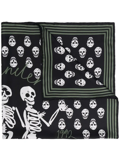 Alexander Mcqueen Black Skeleton Biker Skull Silk Scarf In Multicolor