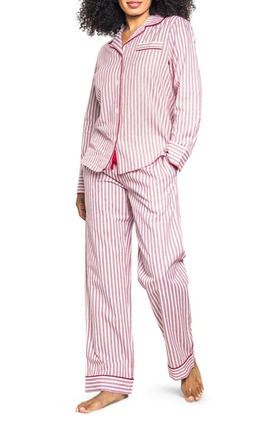 Petite Plume Ticking Striped Long-sleeve Pajama Set In Antique Red Ticking