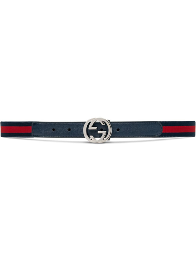 Gucci Kids Web Stripe Belt In Blue