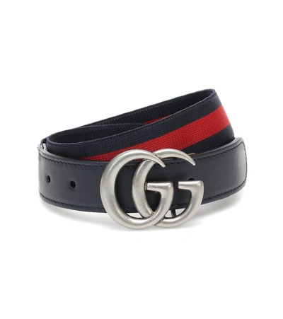 Gucci Kids' Gg Leather-trimmed Belt In Navy