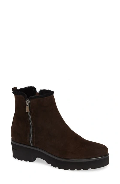 Pas De Rouge Nora Genuine Shearling Bootie In Brown Suede