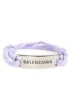 Balenciaga Cord Plate Bracelet In Lilac/ Black/ Silver