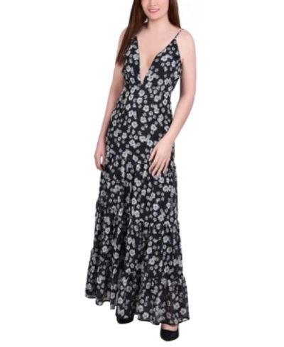 Ny Collection Women's Tiered Spaghetti Strap Maxi Dress In Black/pink