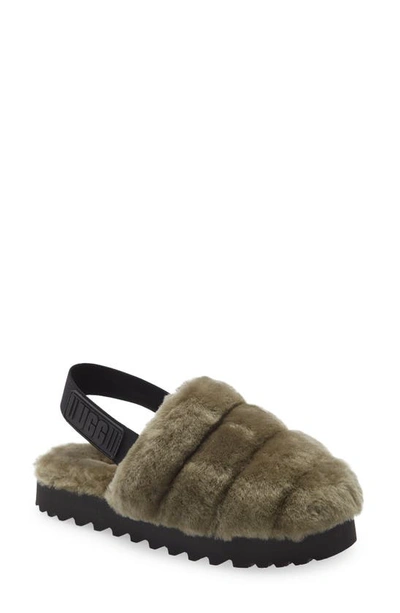 Ugg Super Fluff Genuine Shearling Slingback Slipper In Burnt Olive