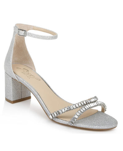 Jewel Badgley Mischka Women's Joanne Block Heel Evening Sandals In Silver Glitter