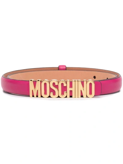 Moschino Women's Logo Buckle Leather Belt In Fuchsia