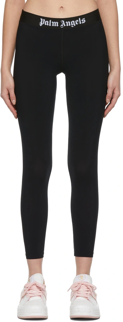 Palm Angels Black Sports Leggings With White Logo In Black White
