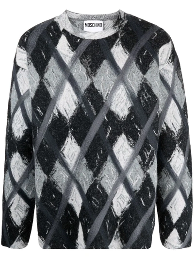 Moschino Argyle-pattern Wool-blend Jumper In 灰色