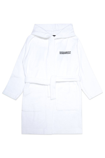 Dsquared2 Kids' Logo-embroidered Cotton Dressing Gown In Dq100 Bianco