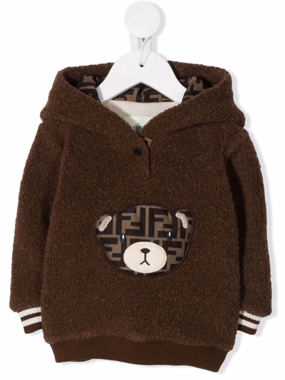 Fendi Babies' Brown Teddy Wool/cotton Hoodie In 褐色