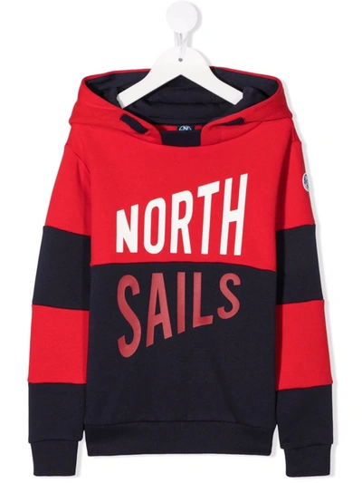 North Sails Kids' Logo-print Colour-block Hoodie In Red
