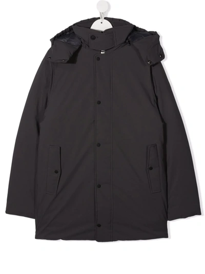 Save The Duck Kids' Hooded Button-down Coat In Black
