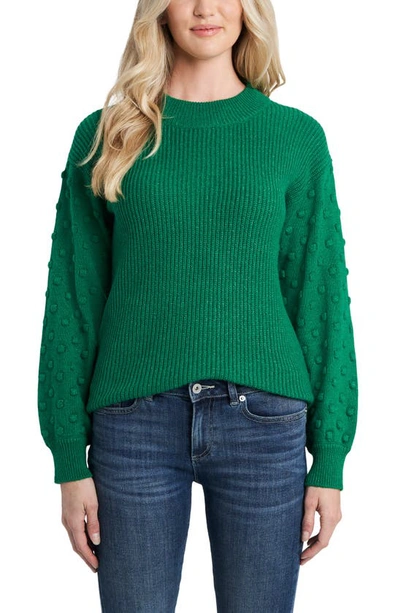 Cece Puff Sleeve Bobble Ribbed Sweater In Vibrant Kelly