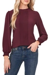 Cece Pintucked Smocked Cuff Chiffon Top In Rich Cabernet