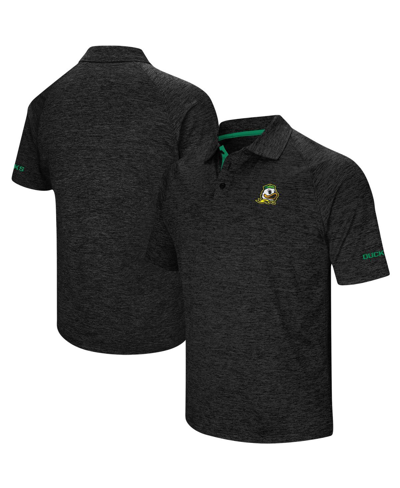 Colosseum Men's Heather Black Oregon Ducks Alternate Logo Down Swing Raglan Polo Shirt In Heathered Black