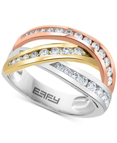 Effy Collection Effy Diamond Crossover Statement Ring (5/8 Ct. T.w.) In 14k White Gold, Yellow Gold & Rose Gold In Tri- Tone