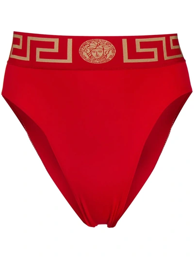 Versace Greca Border High Leg Swimming Briefs In A1203 Red