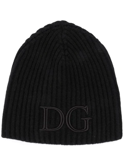 Dolce & Gabbana Logo-embroidered Ribbed Beanie In Black