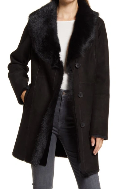 Hiso Sancy Genuine Shearling Coat In Black