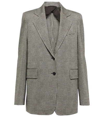 Max Mara Prince Of Wales Checked Wool-blend Blazer In Brown
