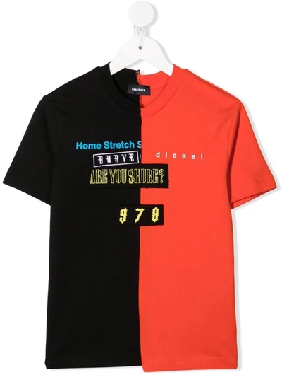 Diesel Kids' Two-tone Cotton T-shirt In Black