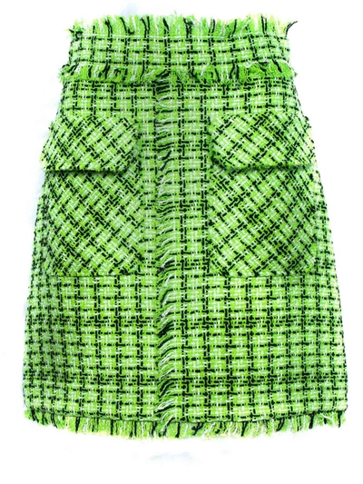 Msgm Tweed Skirt In Black And Green