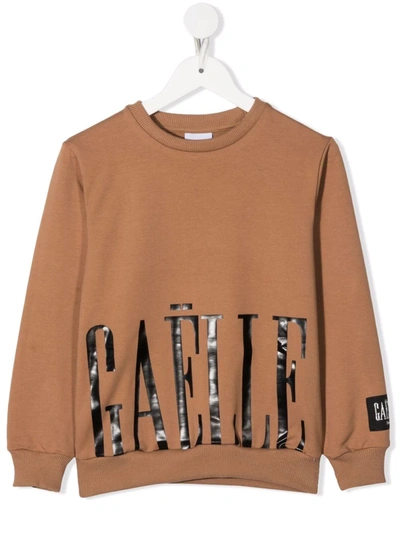 Gaelle Paris Kids' Logo-print Crewneck Sweatshirt In Brown