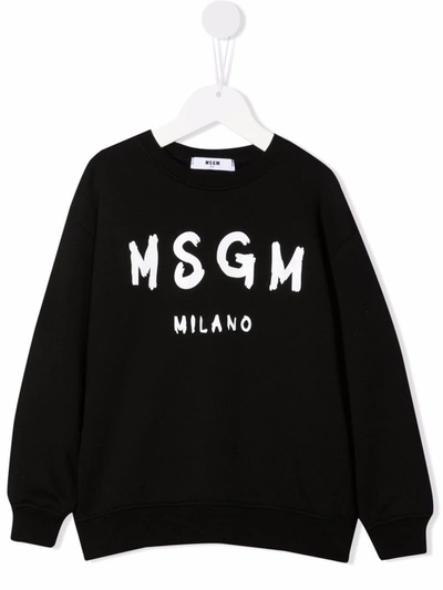 Msgm Kids' Logo-print Cotton Sweatshirt In Nero