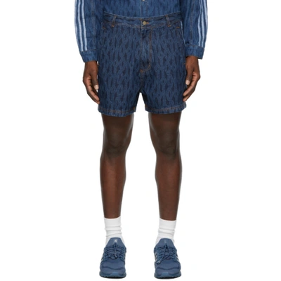 Adidas X Ivy Park Blue Denim Monogram Shorts In Dark Denim