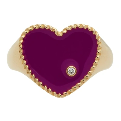 Yvonne Léon Ring Mini Herz Aus 9 Karat Gold, Perlmutt Und Diamant In Purple