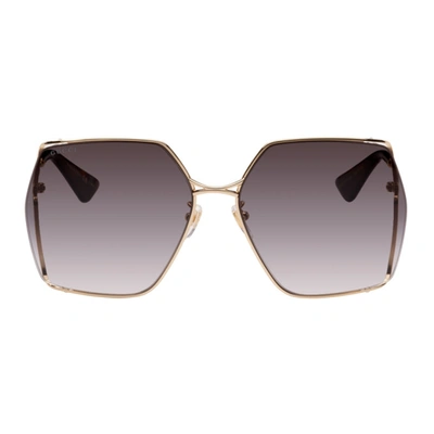 Gucci Gold & Black Pentagonal Sunglasses In 001 Gold