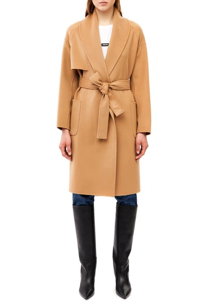 Mackage Thalia Double Face Tie Waist Wool Coat In Neutrals