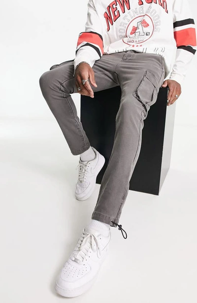 Asos Design Skinny Cargo Pants In Washed Black In Gray