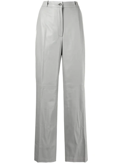 Loulou Studio Straight-leg Leather Trousers In Grey