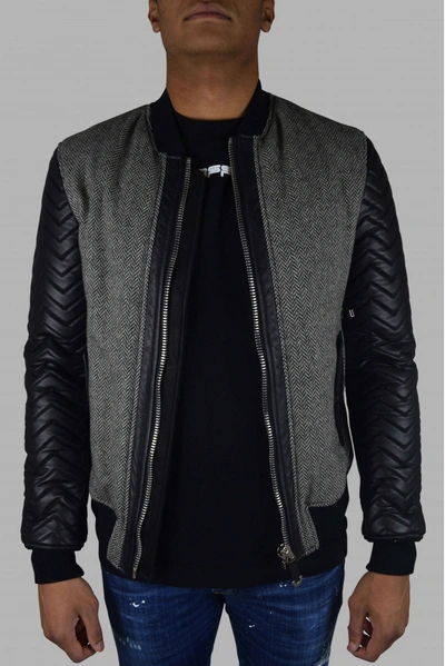 Philipp Plein Men Designer Jacket    Bomber Jacket Gray And Black In Grey