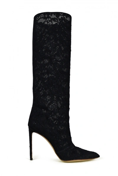 Francesco Russo Luxury Shoes For Women    Black Lace Boots