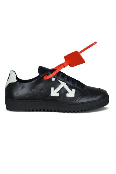 Off-white Women's Luxury Sneakers   Low Vulcanized Off White Black Sneakers With Embossed Logo