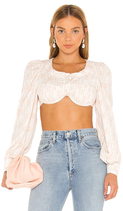 For Love & Lemons Carly Cropped Blouse In Blush