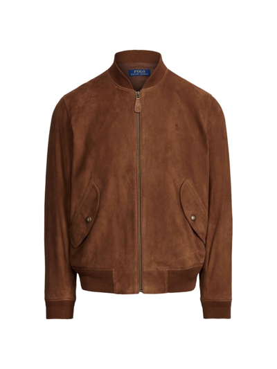 Polo Ralph Lauren Gunners Suede Bomber Jacket In Brown