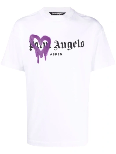 Palm Angels Man White And Purple Spray Logo Aspen T-shirt