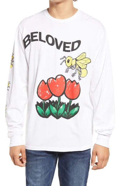 Altru Beloved Long Sleeve Cotton Graphic Tee In White
