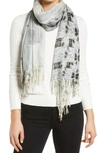 Nordstrom Tissue Print Wool & Cashmere Wrap Scarf In Grey Micro Sunset Tiles