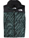 The North Face Printed 1996 Retro Nuptse Vest In Balsam Green Wood/tiger Print