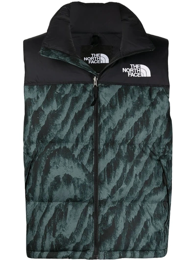 The North Face Printed 1996 Retro Nuptse Vest In Balsam Green Wood/tiger Print