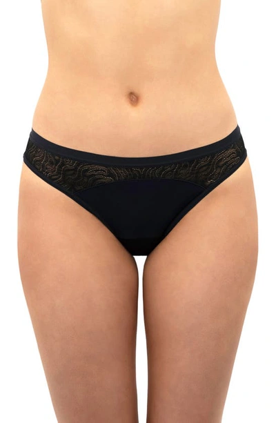 Saalt Period & Leakproof Light Absorbency Lace Thong In Volcanic Black