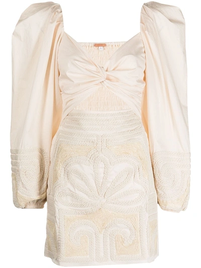johanna ortiz tropical mantra mini dress Johanna Ortiz Tropical Mantra Cutout Embellished Cotton-poplin Mini Dress  In White