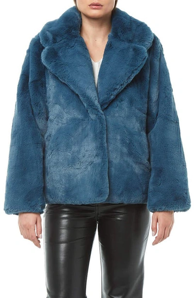 Apparis Milly Faux Fur Oversized Short Coat In Stone Blue