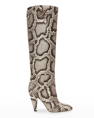 Fendi High-heeled Boots In Python In Marron