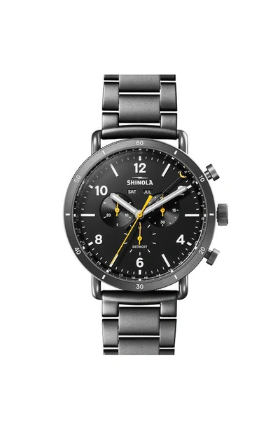 Shinola Canfield Sport Gunmetal Stainless Steel Bracelet Watch In Black