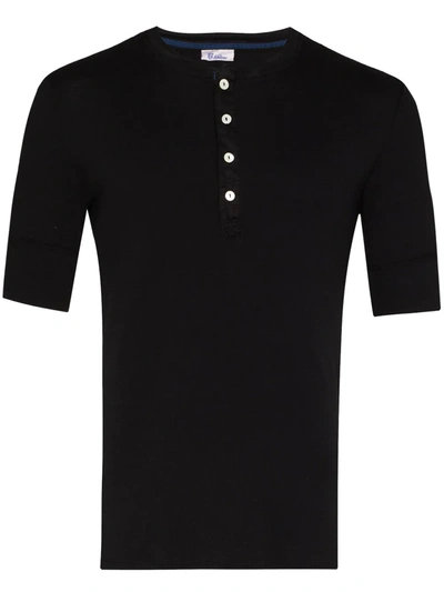 Schiesser Henley Button-placket T-shirt In Black